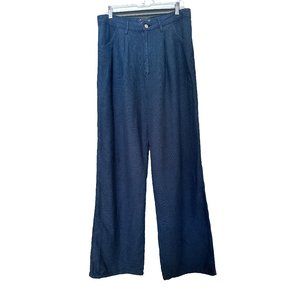 ASOS DESIGN relaxed linen mix chino in navy (Size 12)